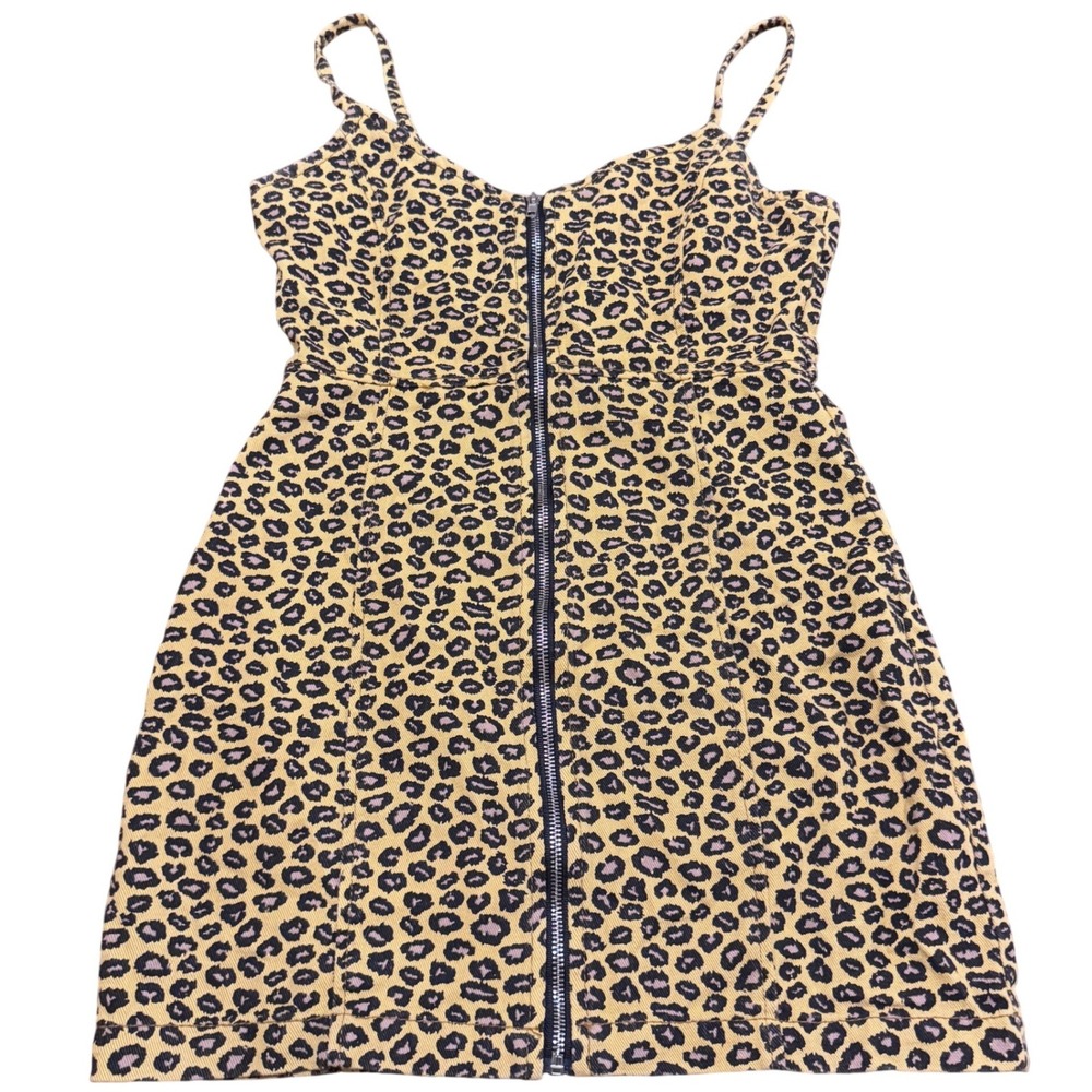 Nasty Gal Yellow Leopard Print Mini Dress with Black Zip Front